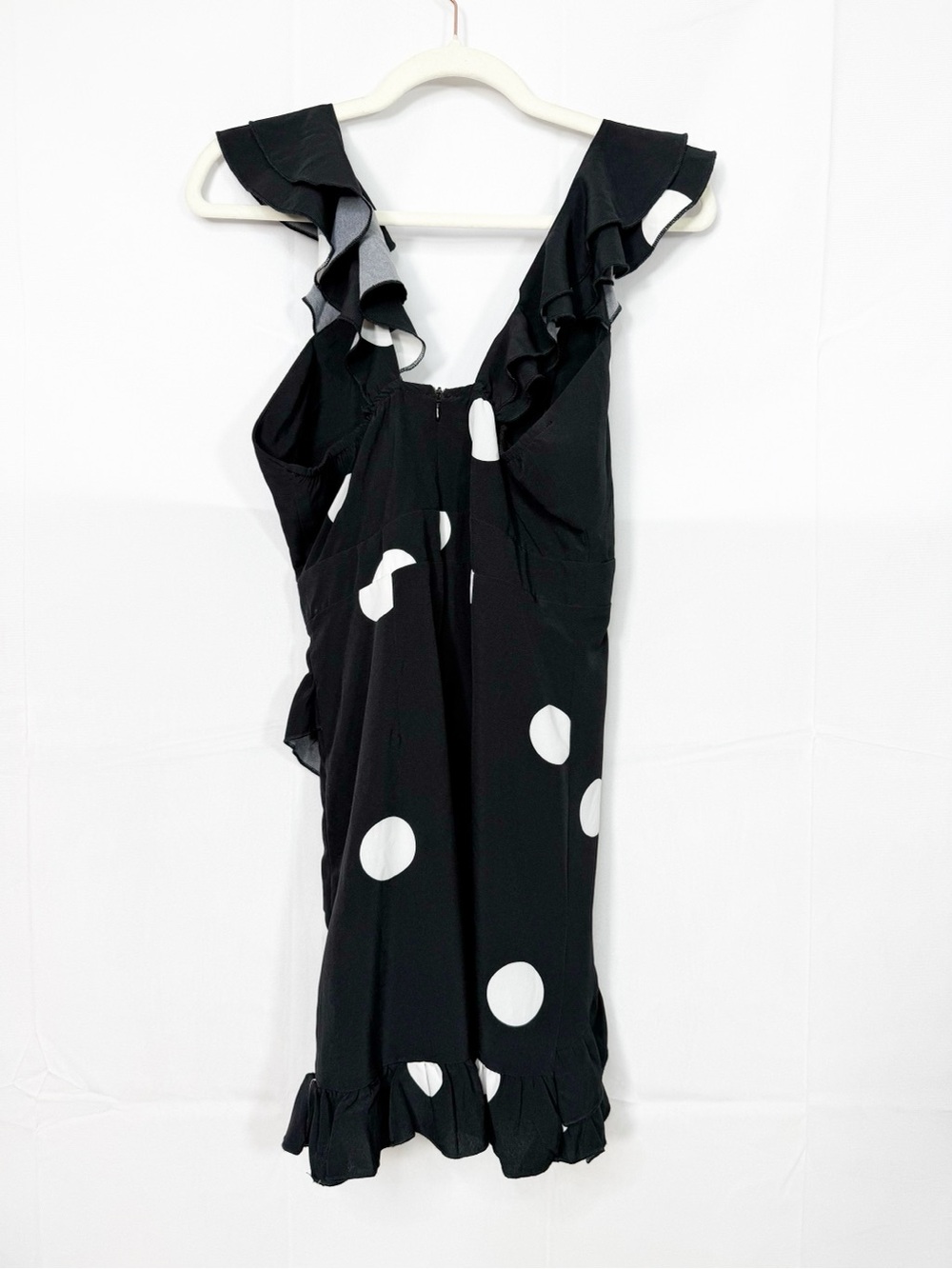 SNDYS. Morocco Mini Dress Black White Polka Dot Front Tie Cutout - Picture 4 of 16